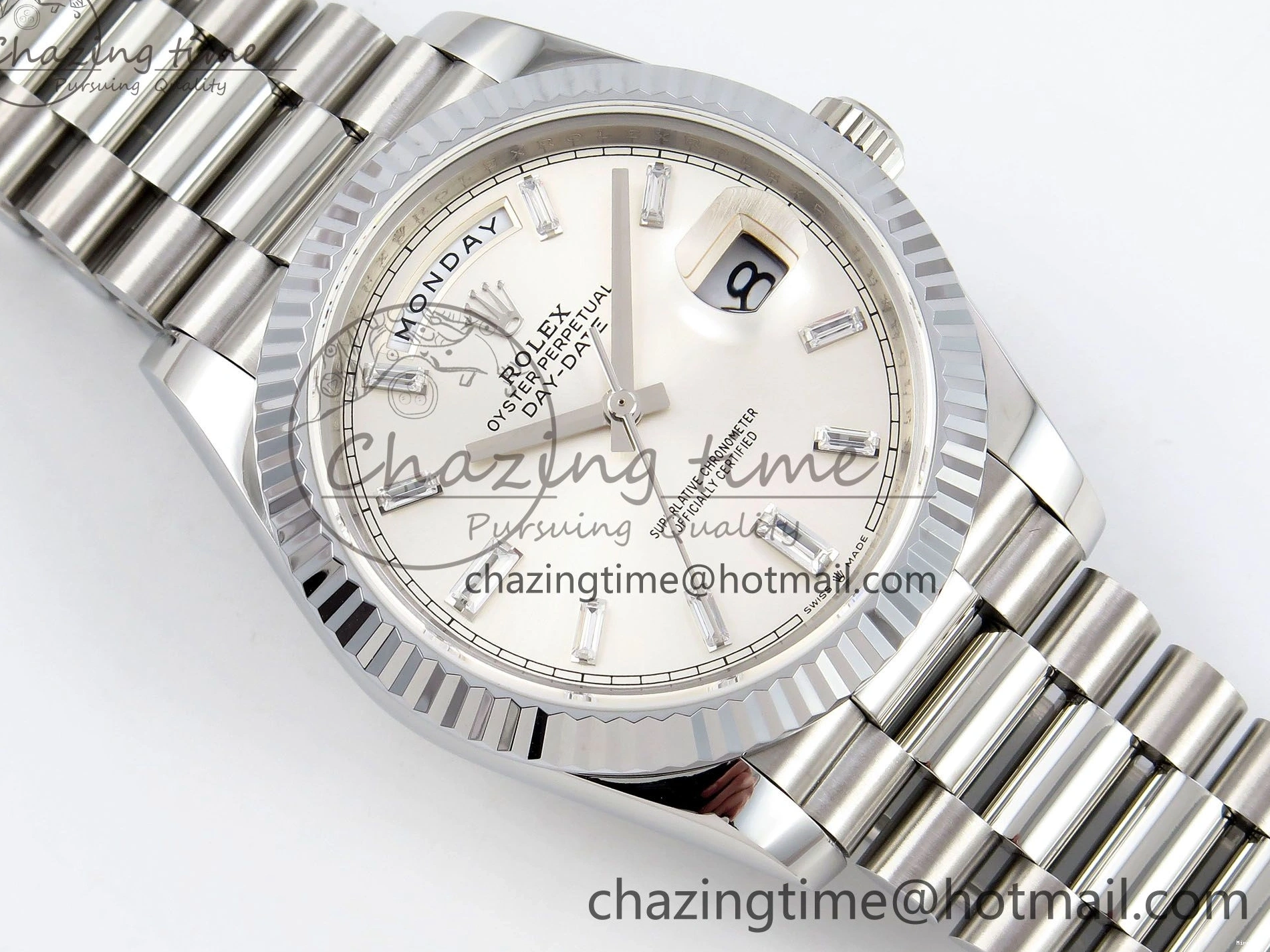 MiroTime 0226 GoodFit DayDate 40 SS JDF 904L Steel Silver Crystal Dial on President Bracelet VR3255 V3 (Gain Weight) 1431